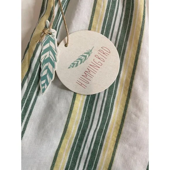Hummingbird Paper Bag Shorts Lined Tie Waist Green Yellow Striped Womens Size L - Picture 7 of 10